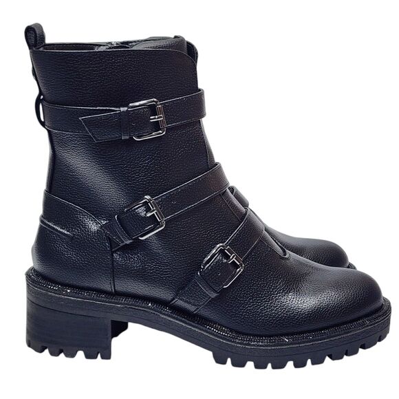 KENNETH COLE REACTION Tate Biker Jewel Lug Sole Booties Size 7.5 M Black - Picture 4 of 14